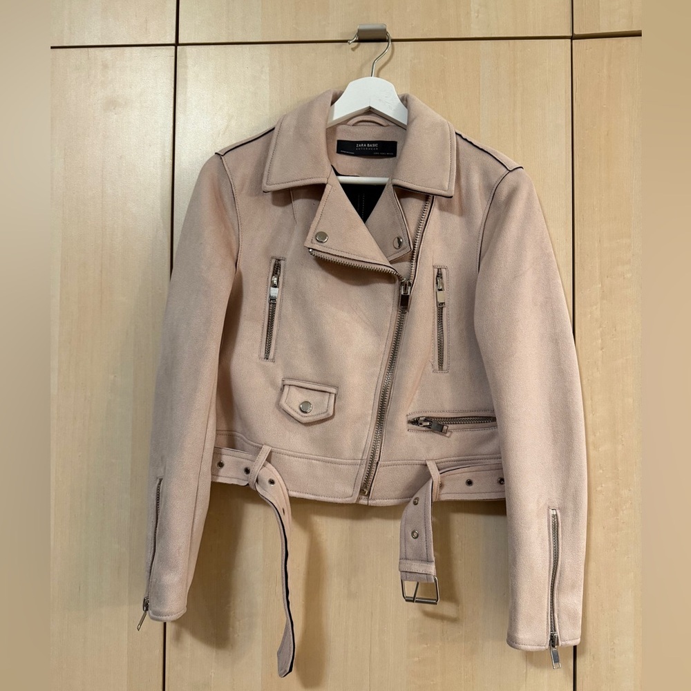 Zara Light Pink faux suede Biker Jacket